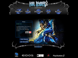 A screenshot of the homepage of Eidos' official Soul Reaver 2 site (UK)